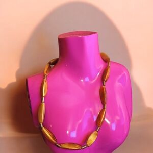 Vtg Golden Long Tubular Bead Necklace